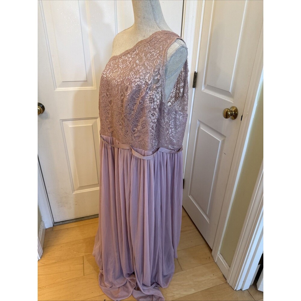 LACE ONE SHOULDER Davids Bridal Mauve Pink Lace Gown Plus Size 3X